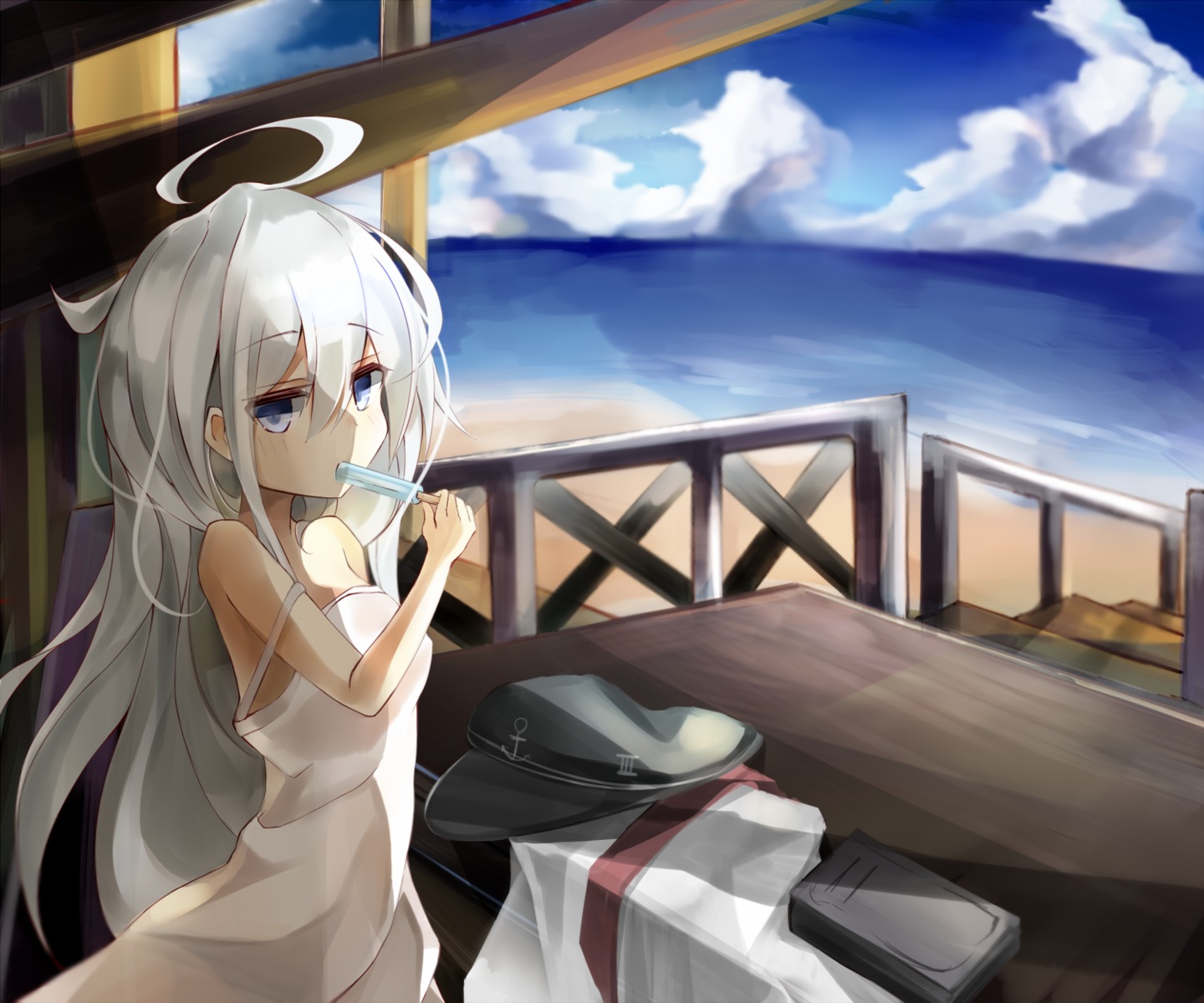 dress hibiki_(kancolle) kantai_collection miyabino no_bra summer_dress