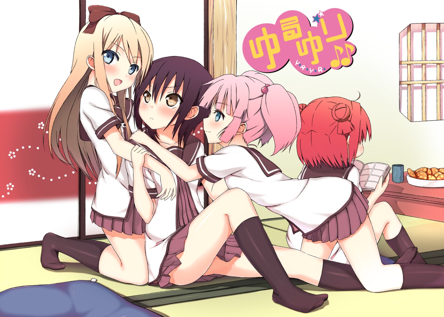 akaza_akari funami_yui seifuku takanashi_sora_(soramyon) toshinou_kyouko yoshikawa_chinatsu yuru_yuri