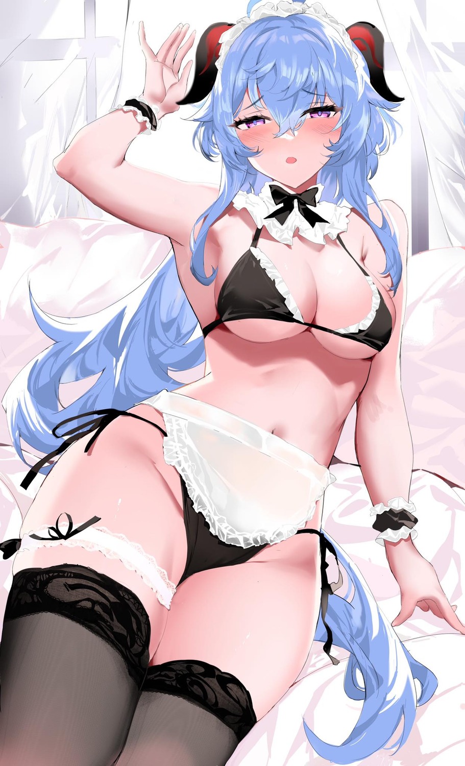 bikini ganyu garter genshin_impact horns maid shiben_(ugvu5784) swimsuits thighhighs