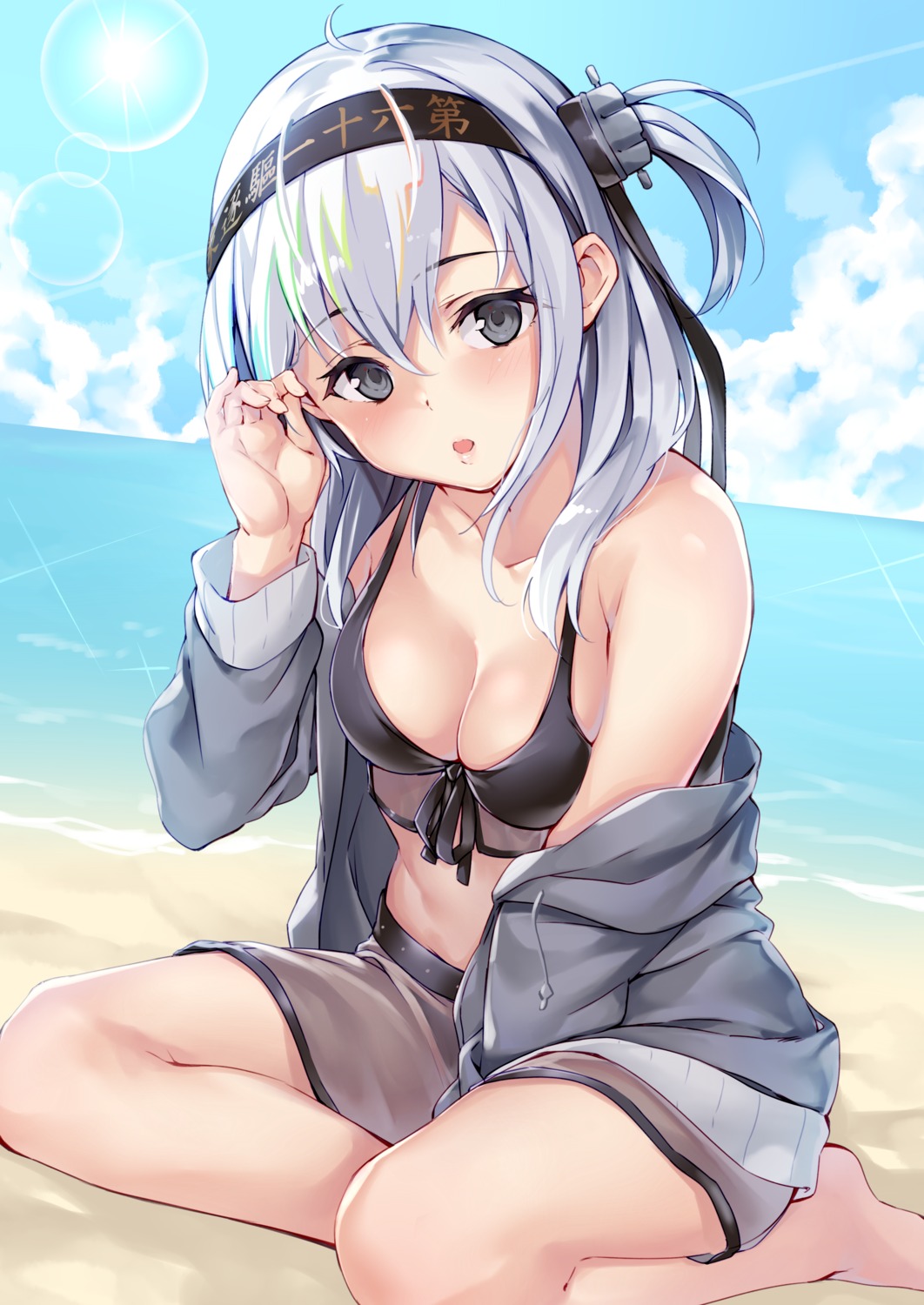 bikini_top ebifurya kantai_collection open_shirt suzutsuki_(kancolle) swimsuits