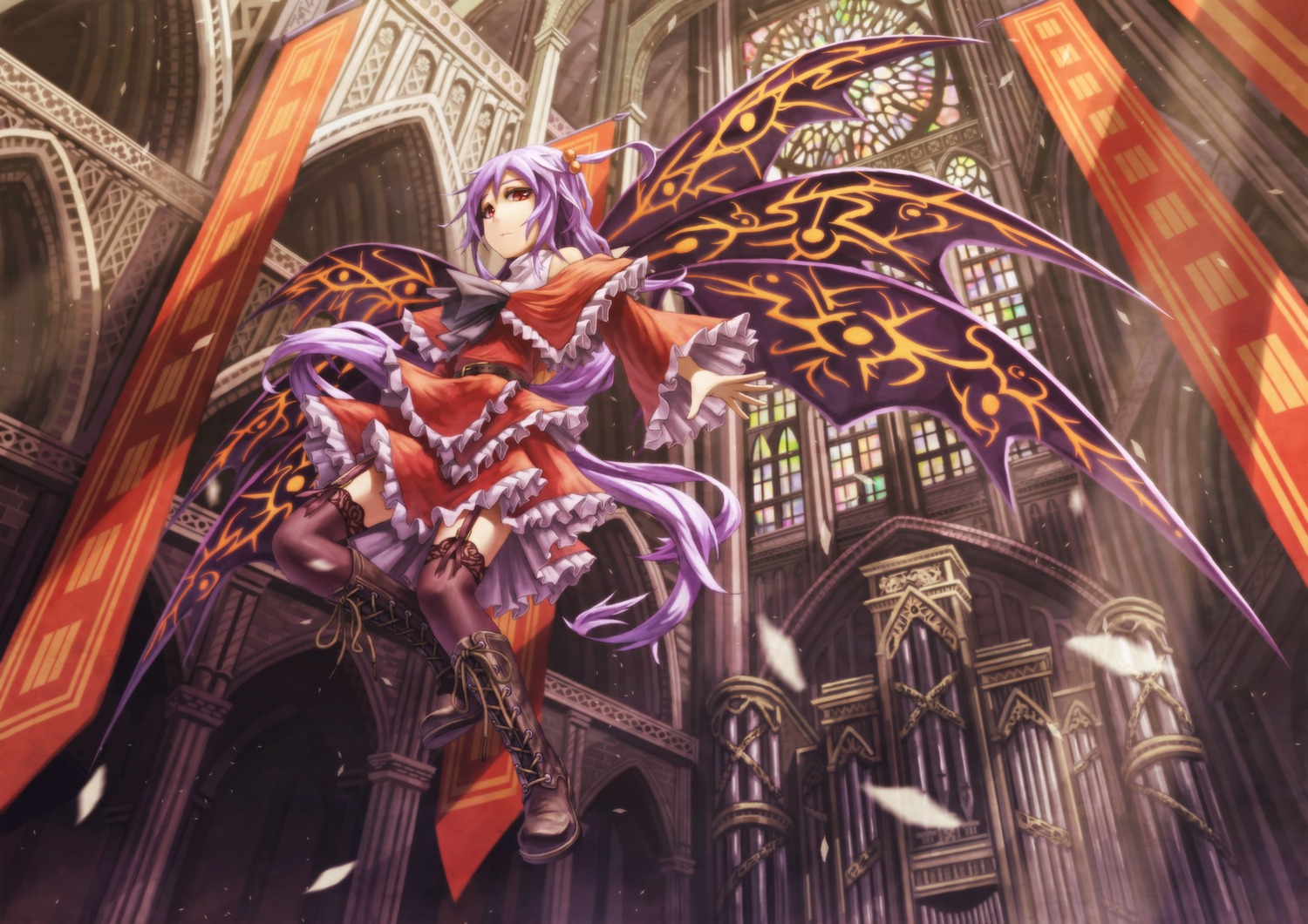 dress kurione shinki stockings thighhighs touhou wings