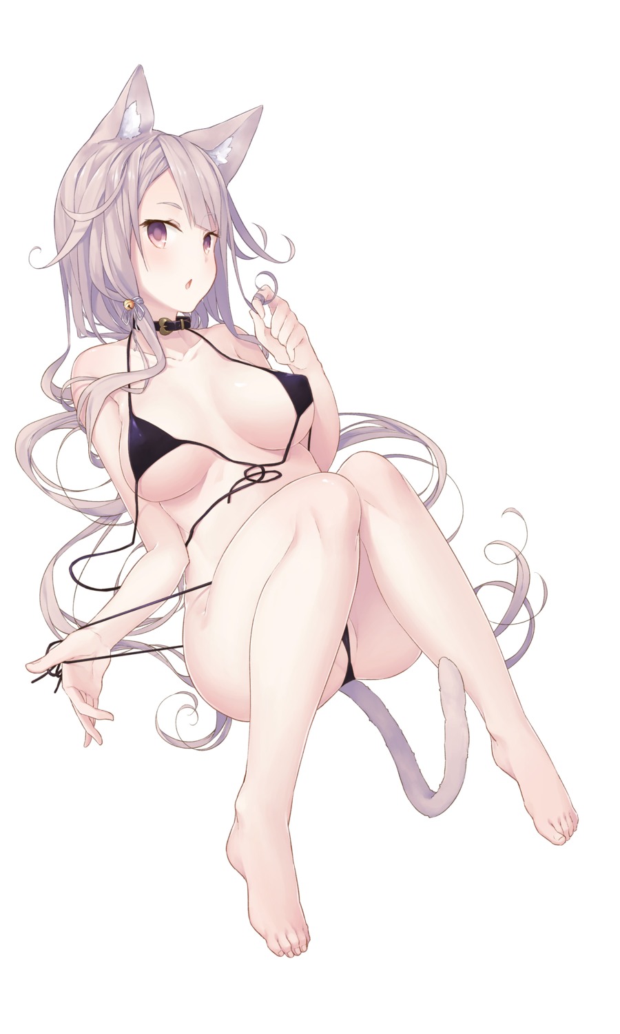 animal_ears bikini feet nekomimi swimsuits tail tokuno_yuika undressing