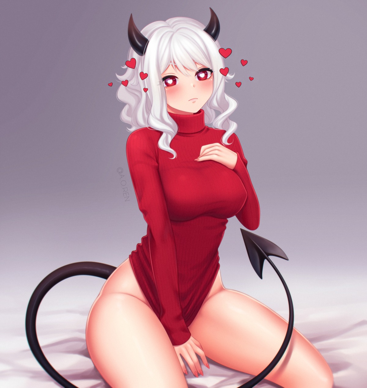 anna_o_renko bottomless helltaker horns modeus_(helltaker) sweater tail