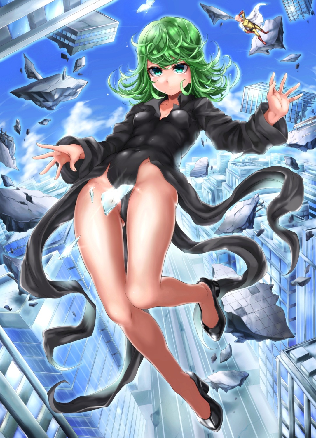 dress heels hikari_(komitiookami) one_punch_man saitama tatsumaki_(one_punch_man)