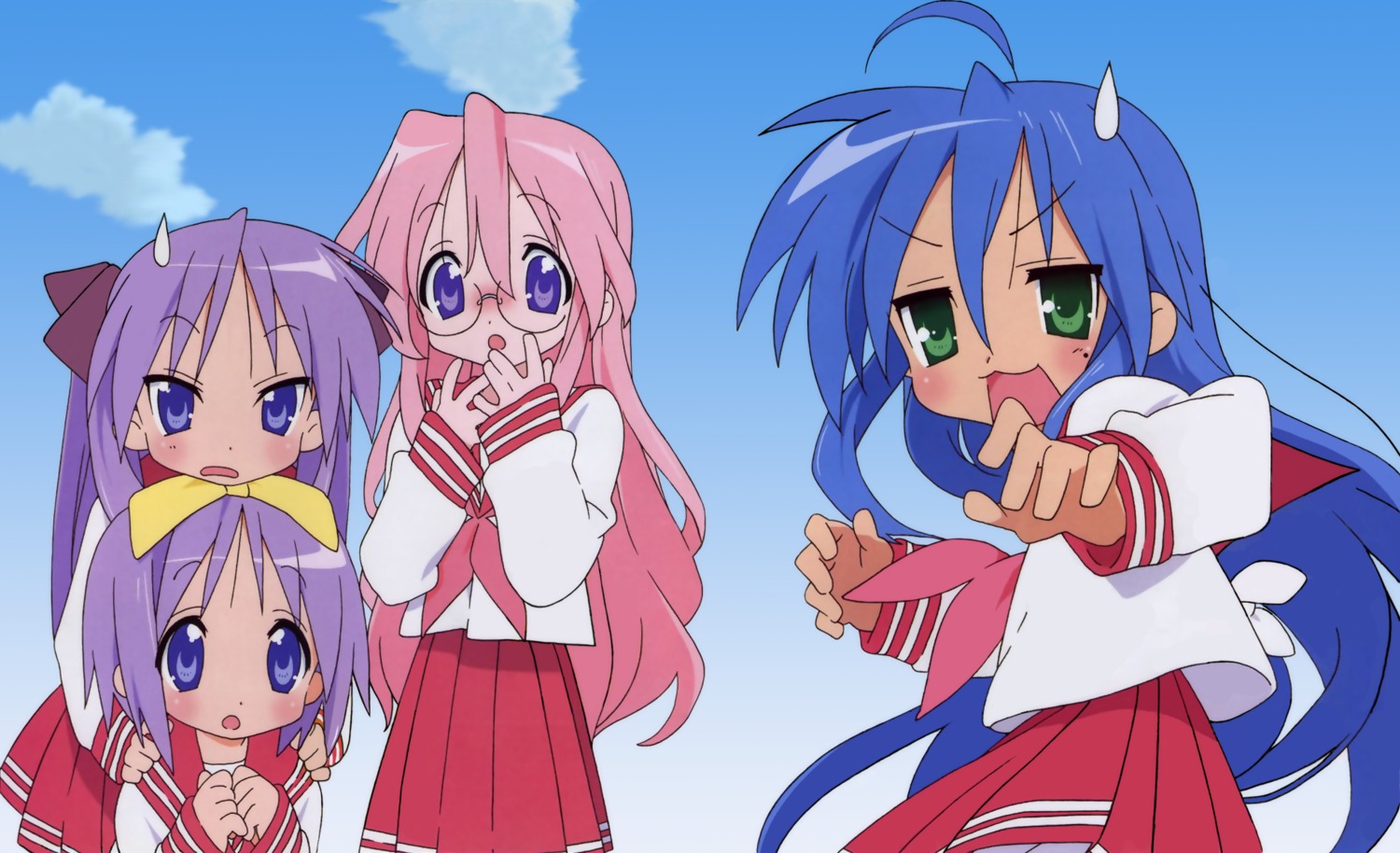 hiiragi_kagami hiiragi_tsukasa horiguchi_yukiko izumi_konata lucky_star seifuku takara_miyuki wallpaper