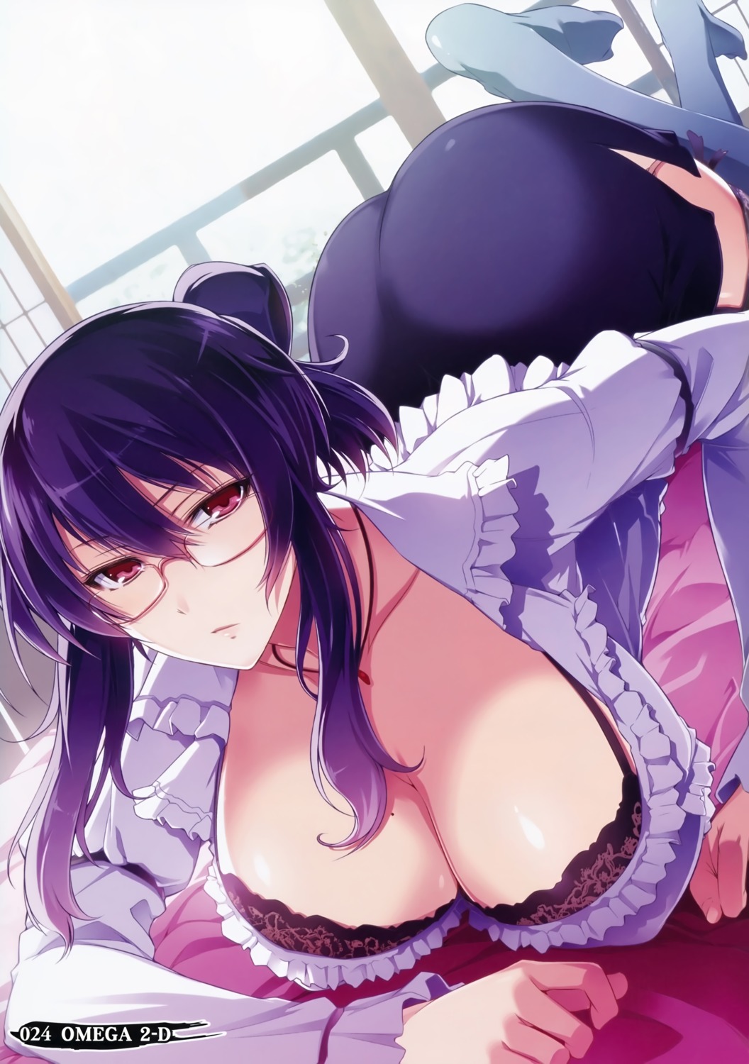 ass bra cleavage megane omega_2-d open_shirt pantsu screening senran_kagura suzune_(senran_kagura) thighhighs