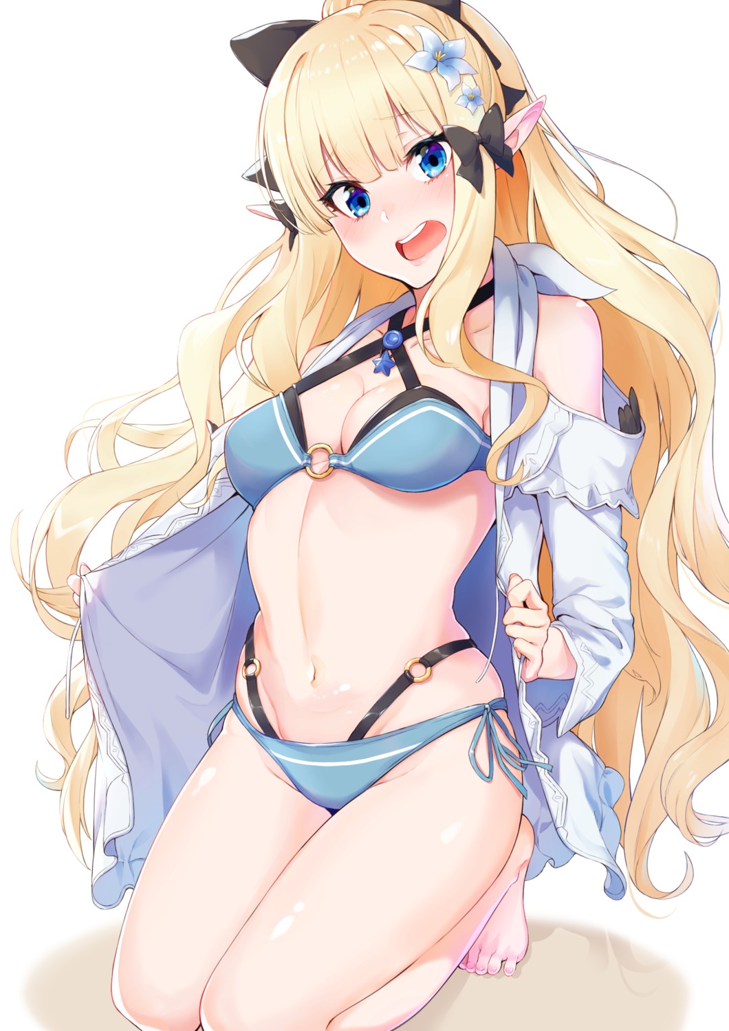 bikini cleavage open_shirt pointy_ears princess_connect princess_connect!_re:dive sasaki_saren shimon_(31426784) swimsuits undressing