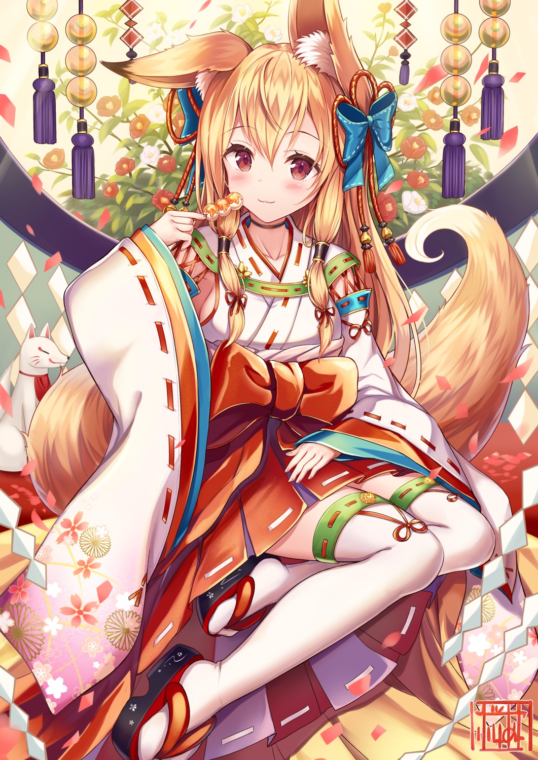 animal_ears kitsune miko sakura_ani tail thighhighs