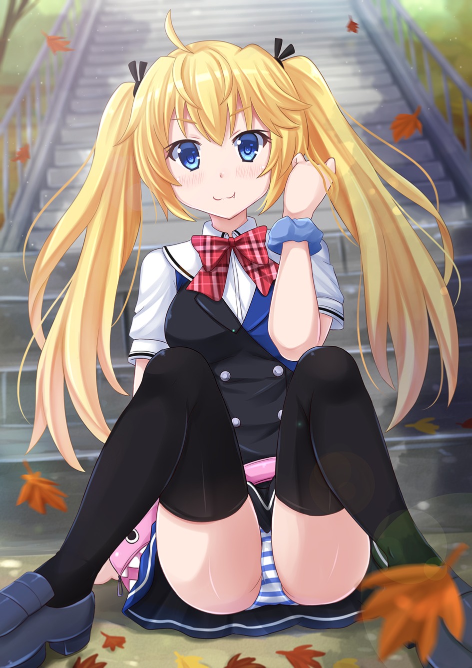 grisaia grisaia_no_kajitsu kazenokaze matsushima_michiru pantsu seifuku shimapan thighhighs