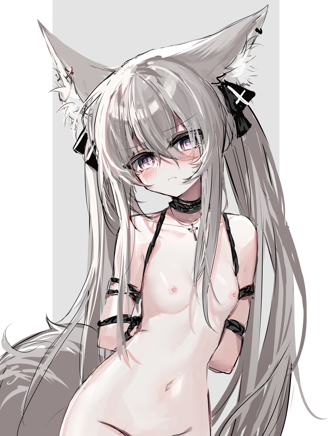 animal_ears bondage kitsune loli naked nipples raeee sketch tail