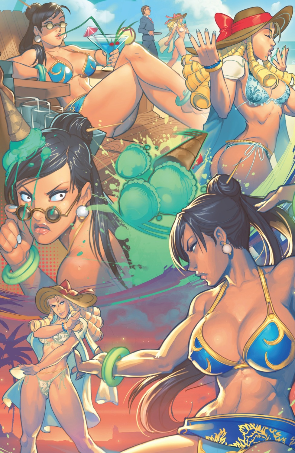 ass bikini chuck_pires chun_li cleavage kanzuki_karin megane street_fighter street_fighter_ii street_fighter_v street_fighter_zero street_fighter_zero_3 swimsuits