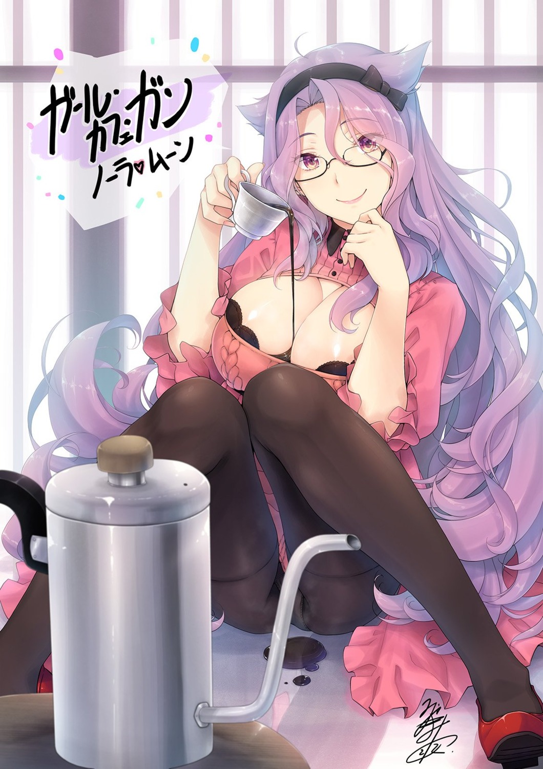 bra girl_cafe_gun girl_cafe_gun_ii miyama-zero nola_moon pantsu pantyhose skirt_lift sweater waitress wet