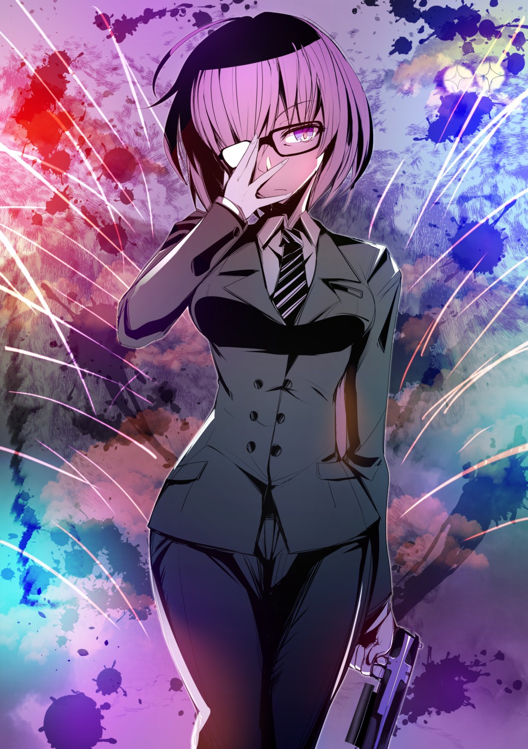 business_suit crossdress fate/grand_order gun mash_kyrielight megane silly