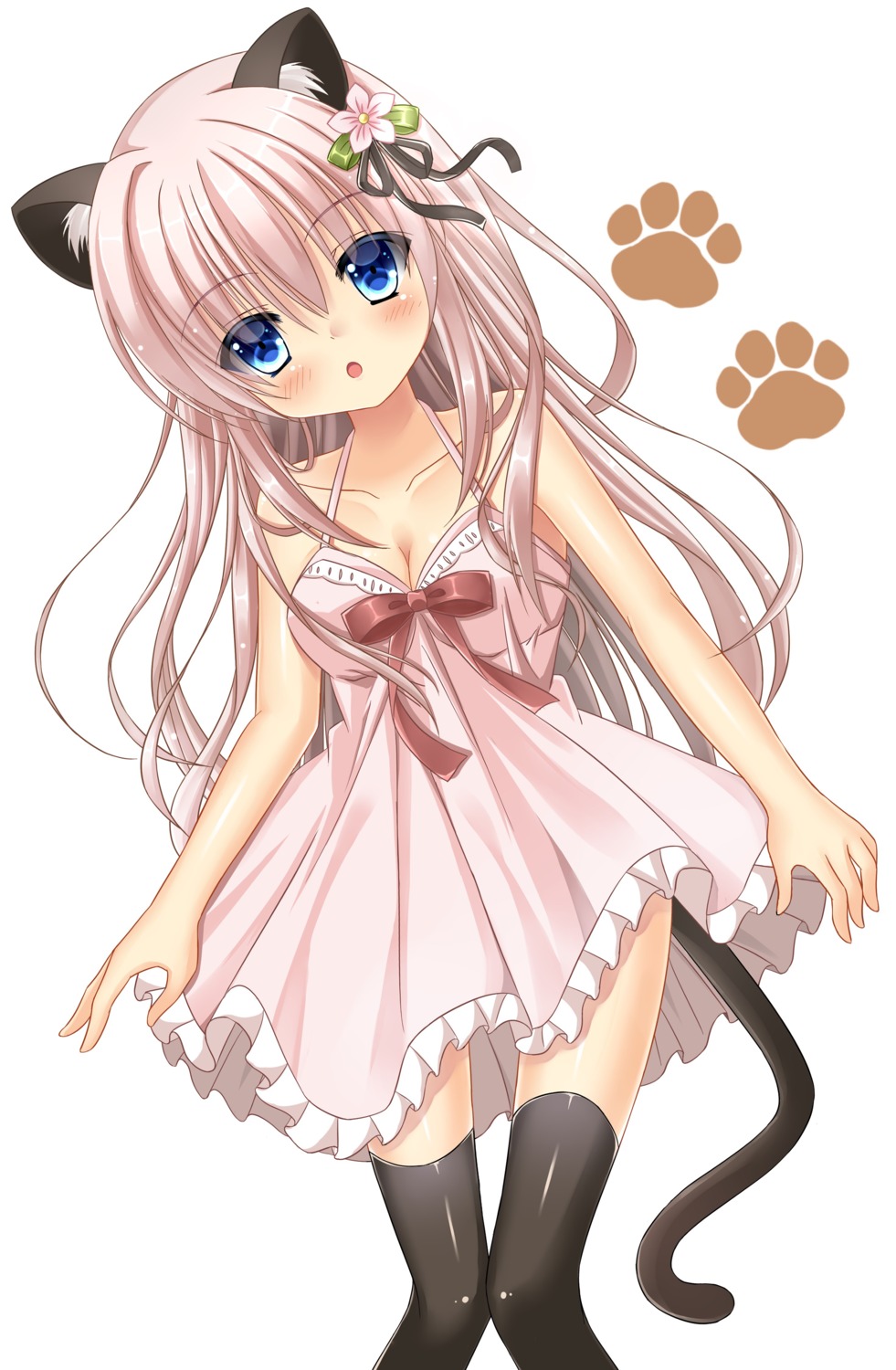 animal_ears cleavage dress nekomimi suirentou tail thighhighs