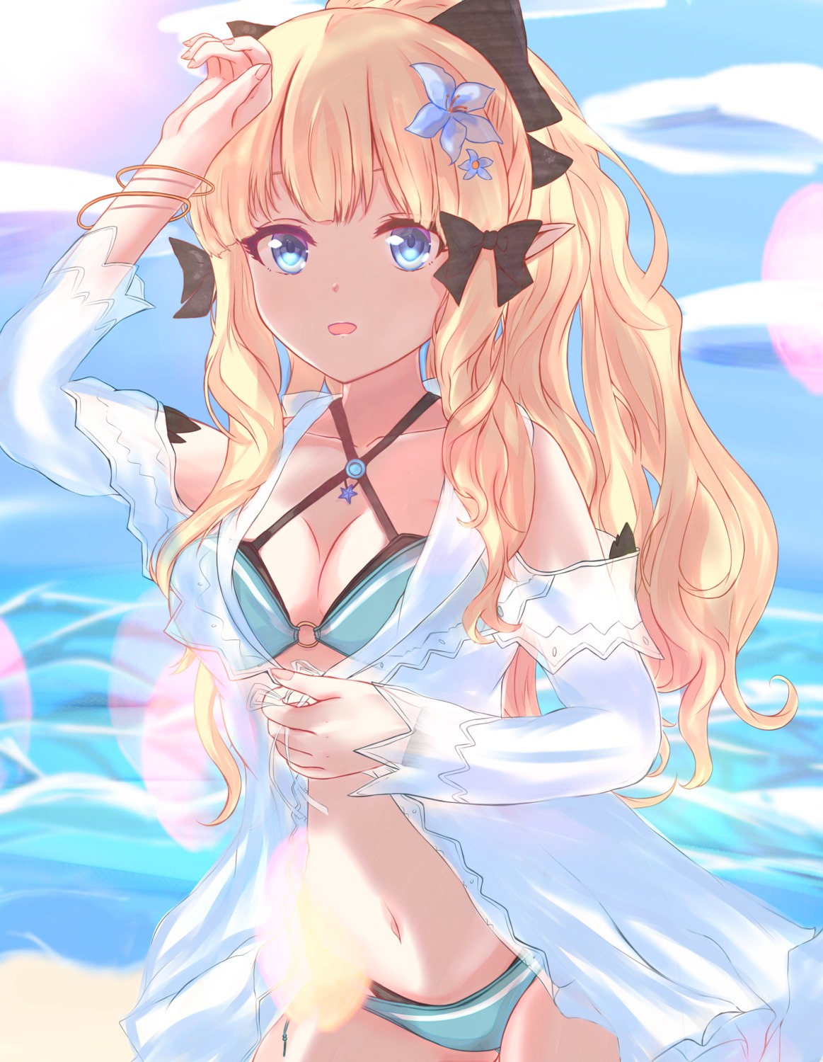 bikini cleavage open_shirt pointy_ears princess_connect princess_connect!_re:dive sasaki_saren see_through swimsuits umidemi