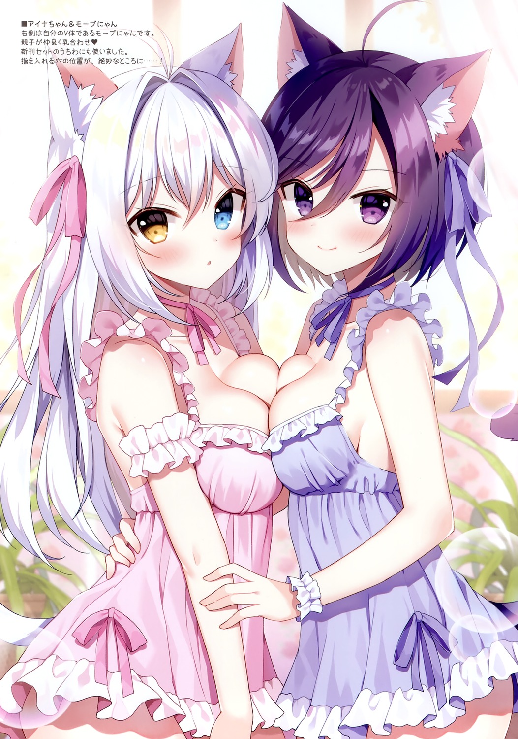 aina_rive animal_ears heterochromia lingerie mauve nekomimi no_bra symmetrical_docking wata★punch