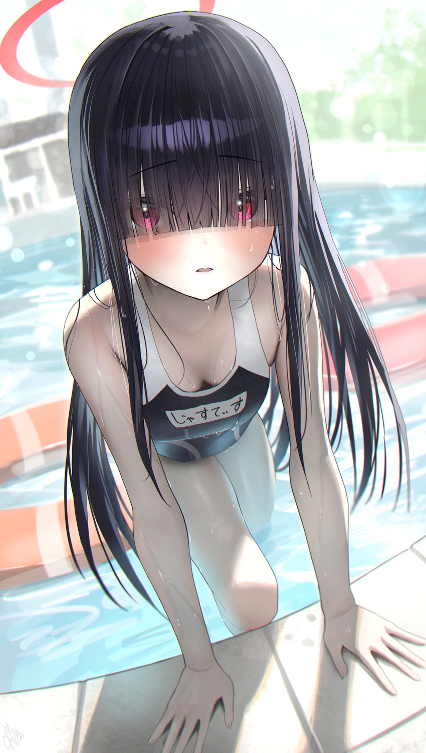 blue_archive cleavage halo hidulume justice_realization_committee_member school_swimsuit swimsuits wet