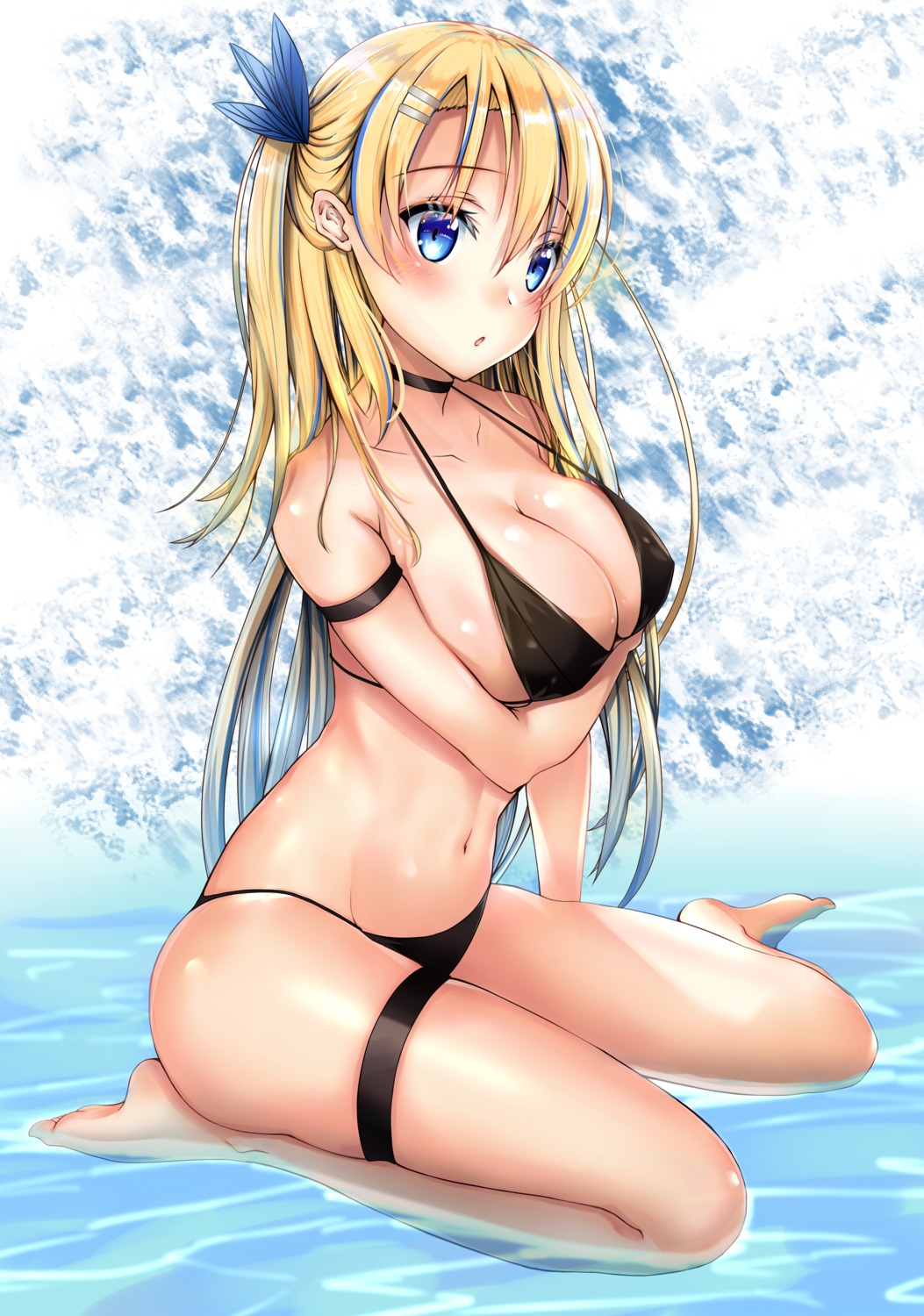 asrkty bikini breast_hold garter saratoga_(zhanjianshaonv) swimsuits wet zhanjianshaonv