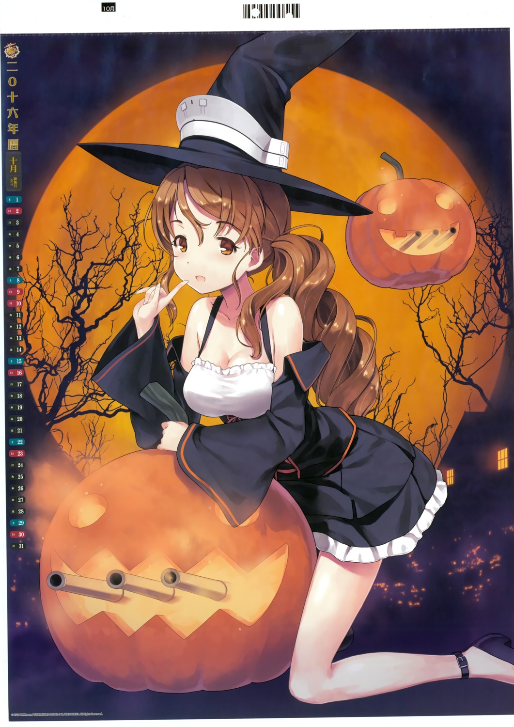 calendar cleavage dress halloween heels jiji kantai_collection littorio_(kancolle) witch