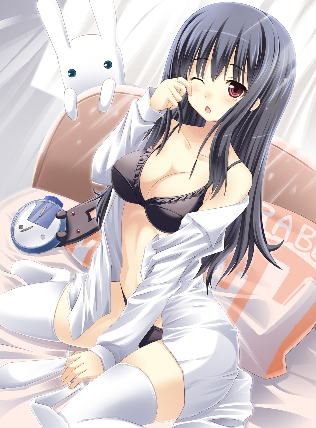 bra cleavage open_shirt pantsu thighhighs usagi_nezumi