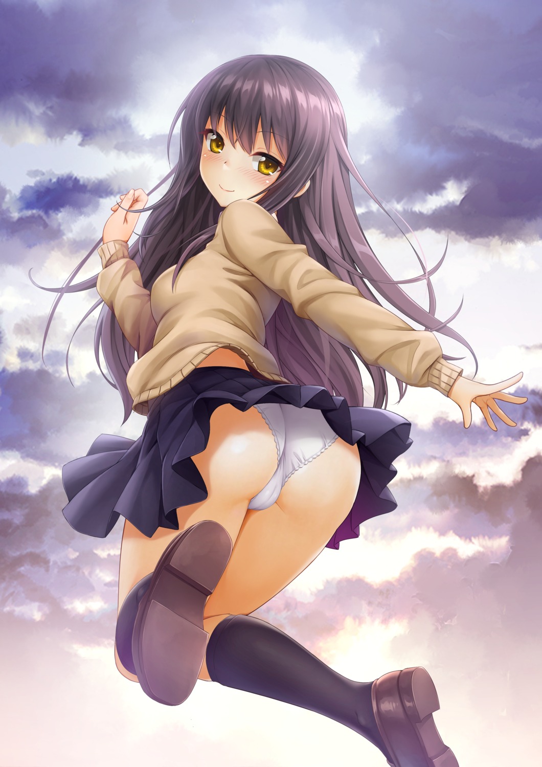 ass cameltoe denhijou_niki mieruko-chan pantsu seifuku skirt_lift sweater yotsuya_miko