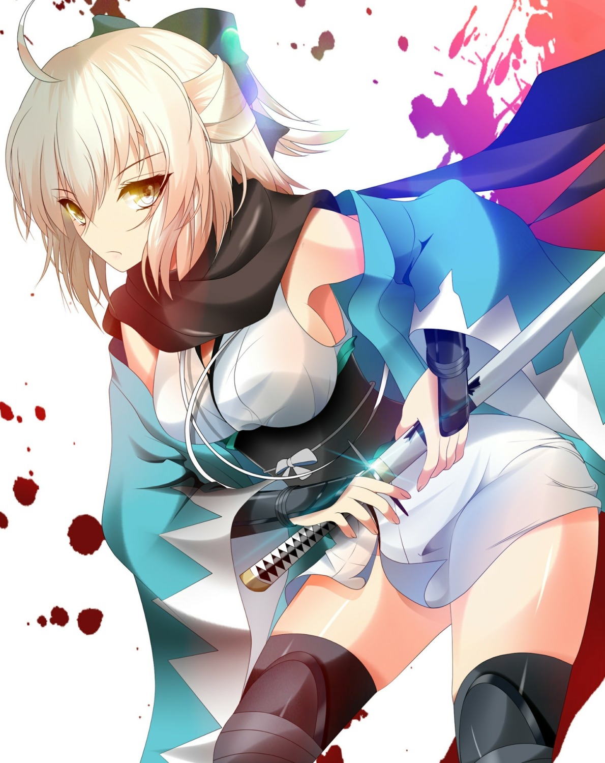 fate/grand_order japanese_clothes okita_souji_(fate) sword thighhighs yahoo0124