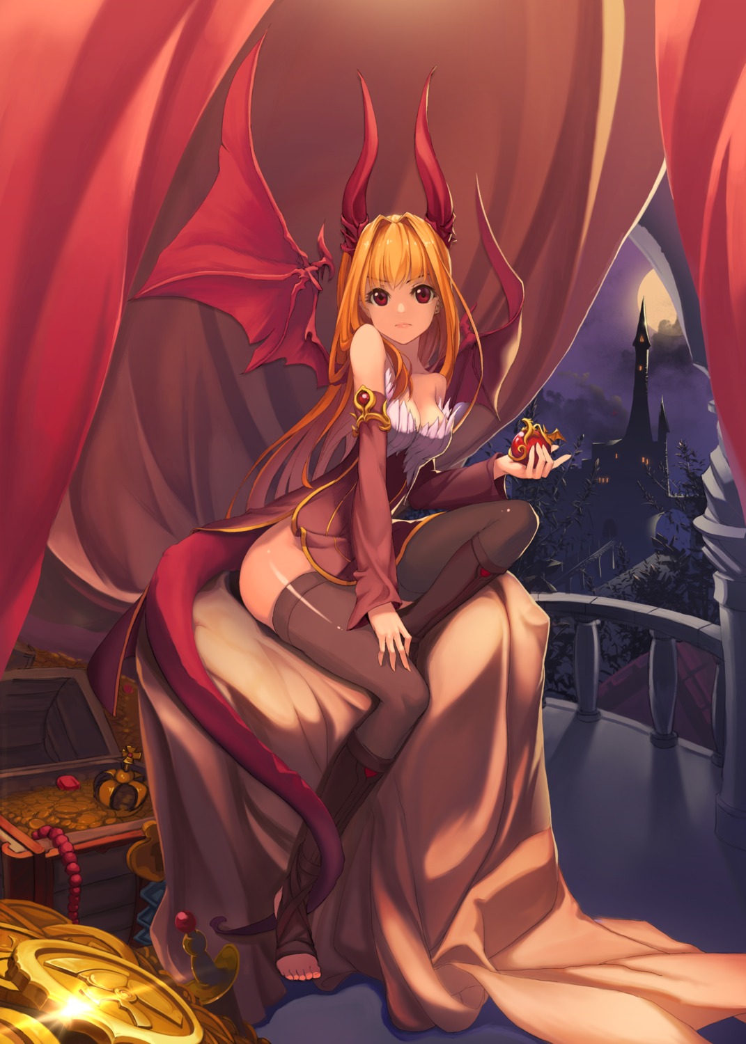 cleavage dress horns mil-yu monster_girl tail thighhighs wings