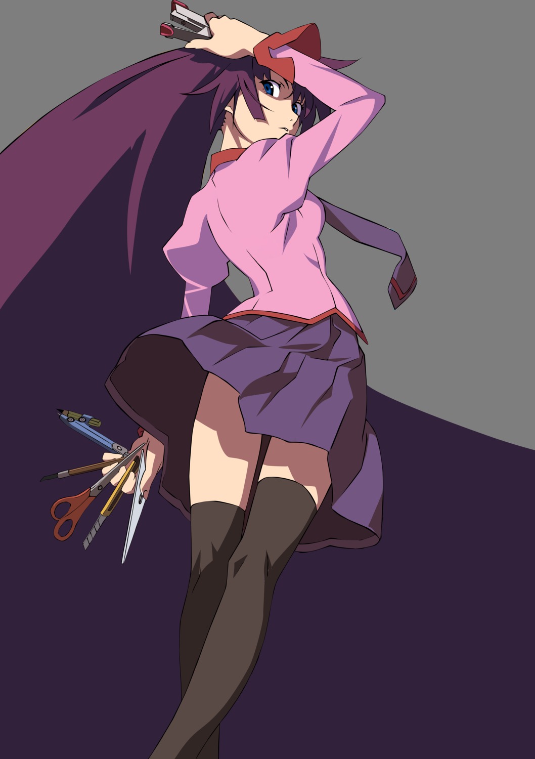 bakemonogatari monogatari_(series) seifuku senjougahara_hitagi thighhighs transparent_png vector_trace