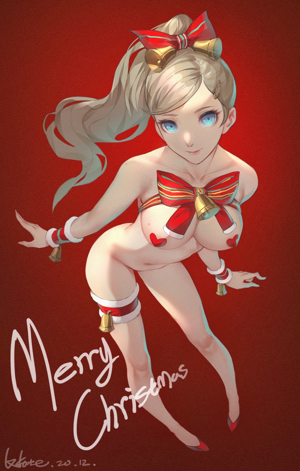 christmas garter lxkate naked pasties persona_5 takamaki_anne