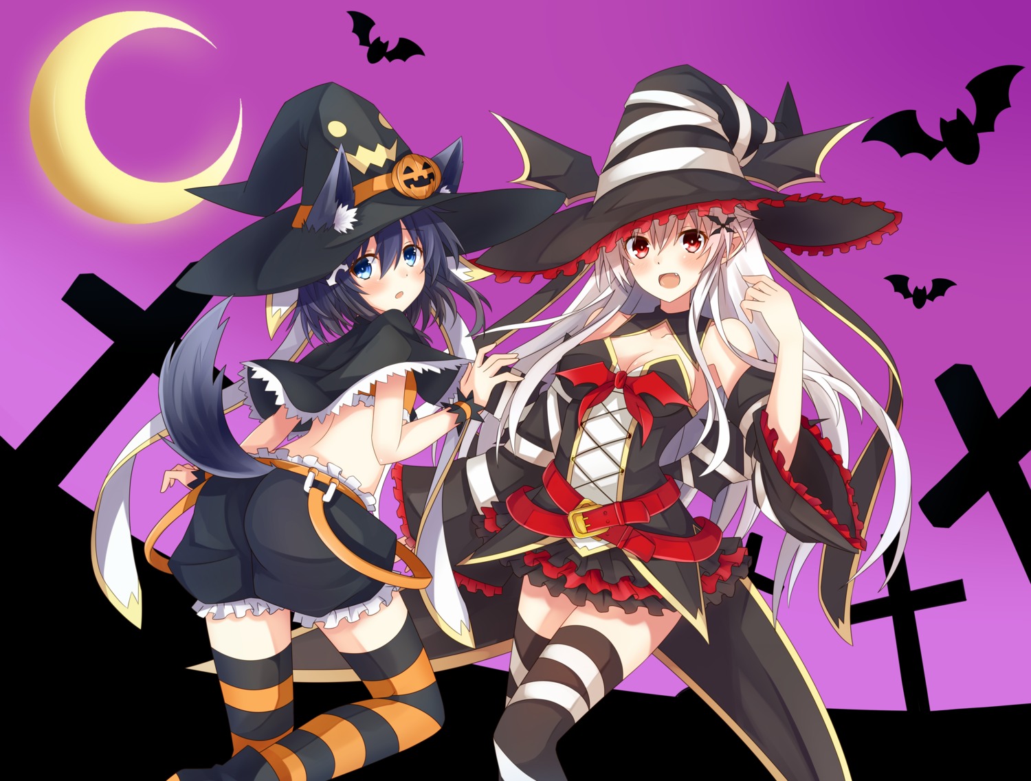 animal_ears ass bloomers cleavage halloween komori_kuzuyu tail thighhighs witch