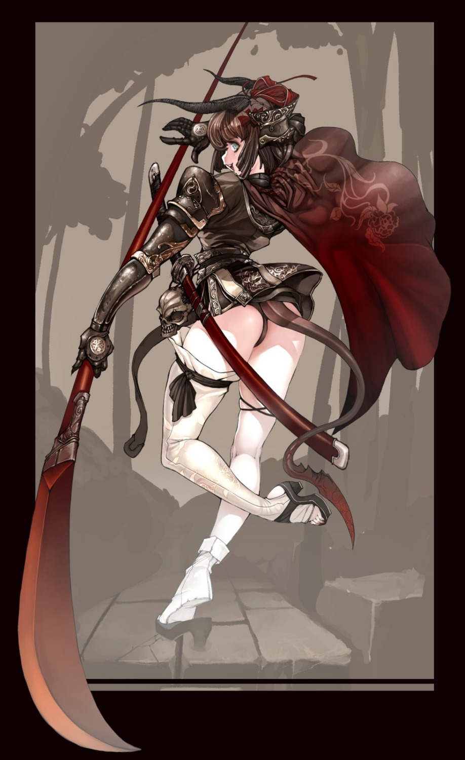 armor ass heels horns jeffr pantsu tail thighhighs weapon