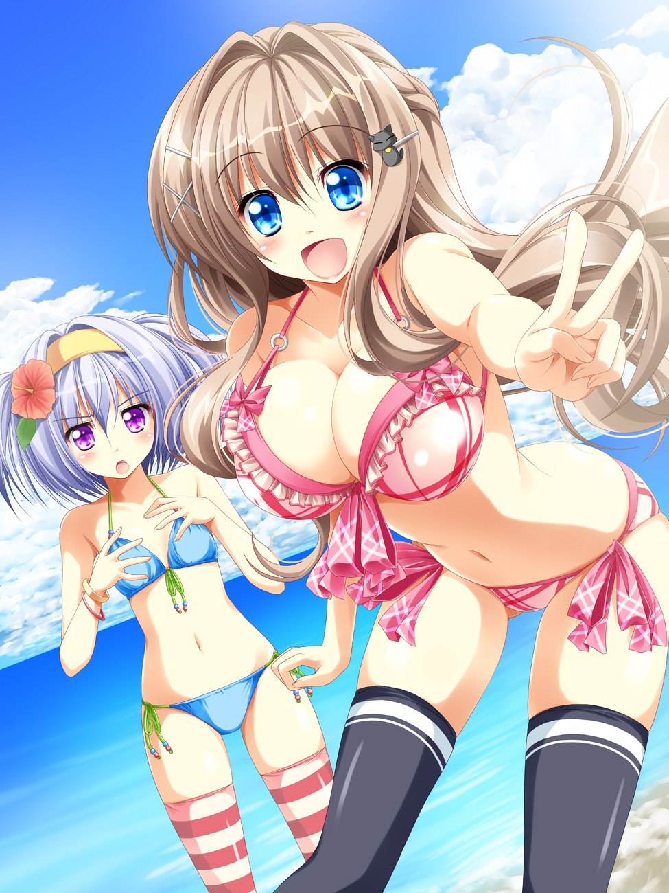 bikini cleavage kamiya_tomoe swimsuits thighhighs