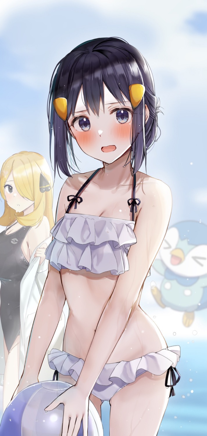 bikini cleavage hikari_(pokemon) pokemon pokemon_bdsp pokemon_dppt rouka shirona_(pokemon) swimsuits undressing wet