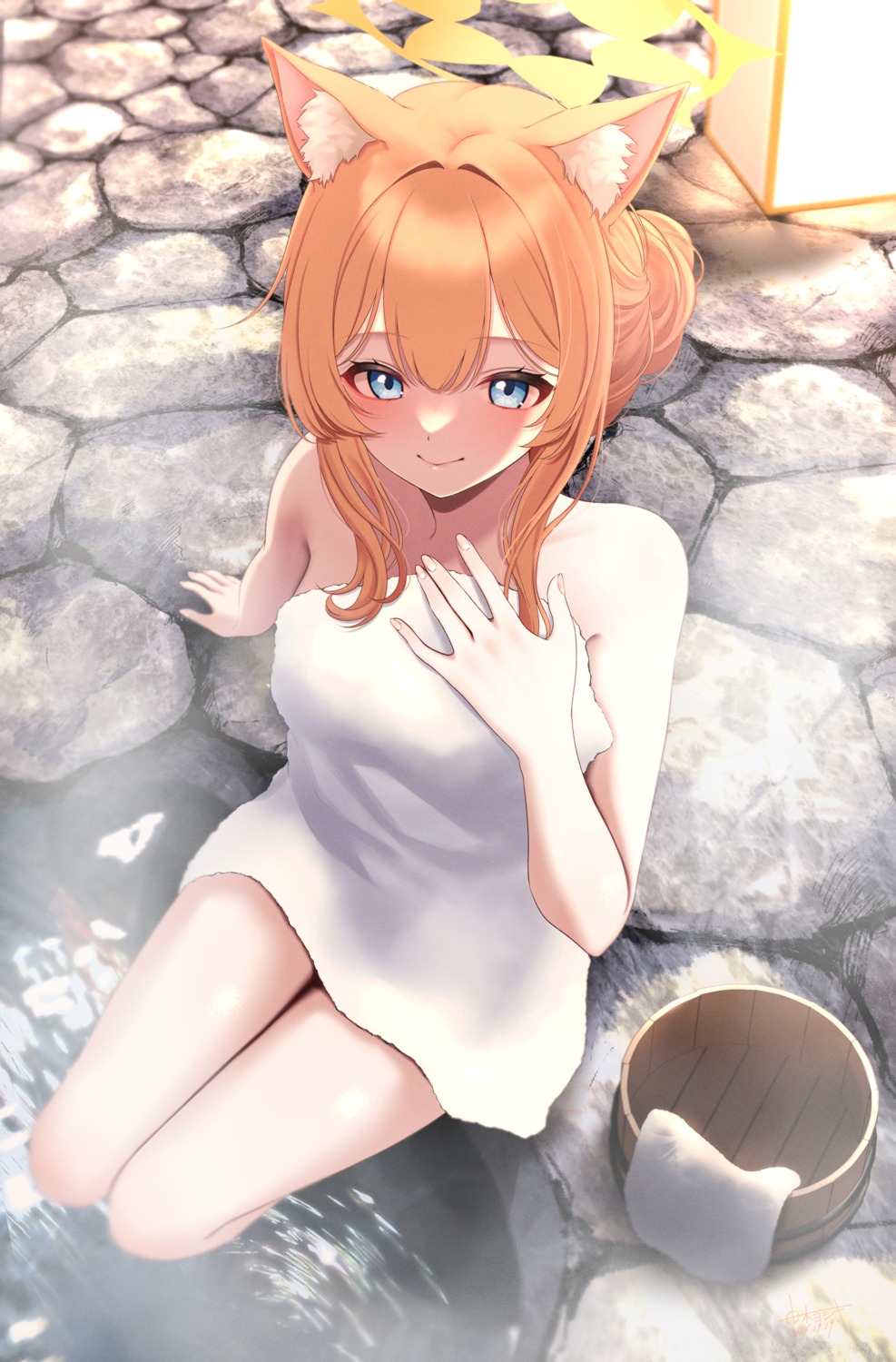 animal_ears blue_archive halo iochi_mari loli nekomimi onsen towel wet yoshiki_3821