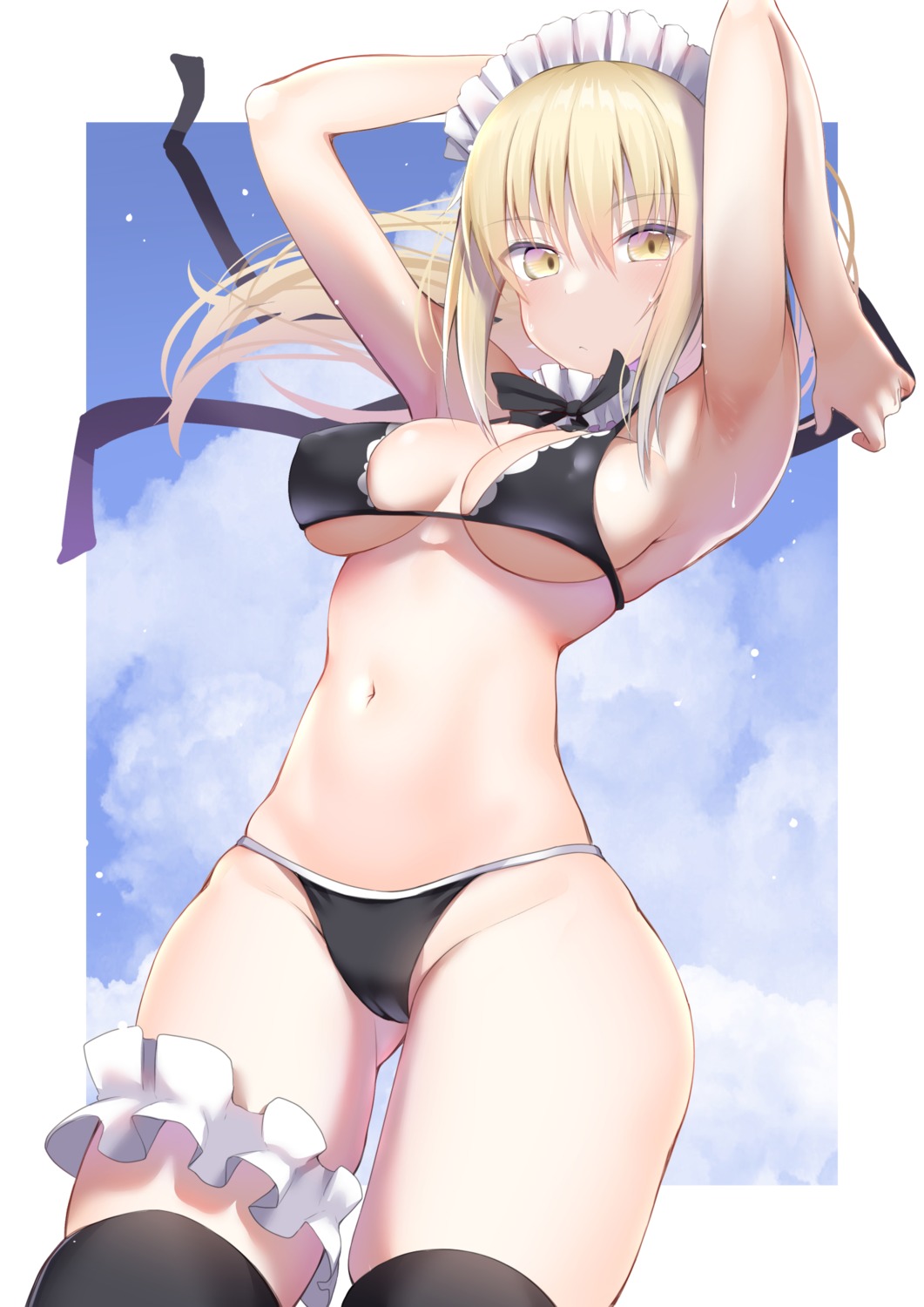 bikini cameltoe erect_nipples fate/grand_order garter kitajima_yuuki maid saber saber_alter swimsuits thighhighs