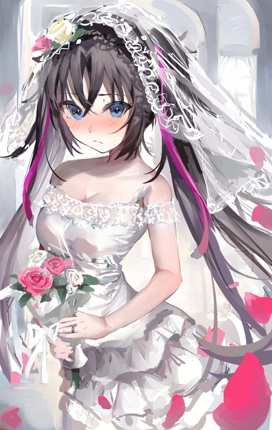 cleavage dress kinoruru_toiro mahou_shoujo_lyrical_nanoha mahou_shoujo_lyrical_nanoha_vivid no_bra sieglinde_jeremiah wedding_dress