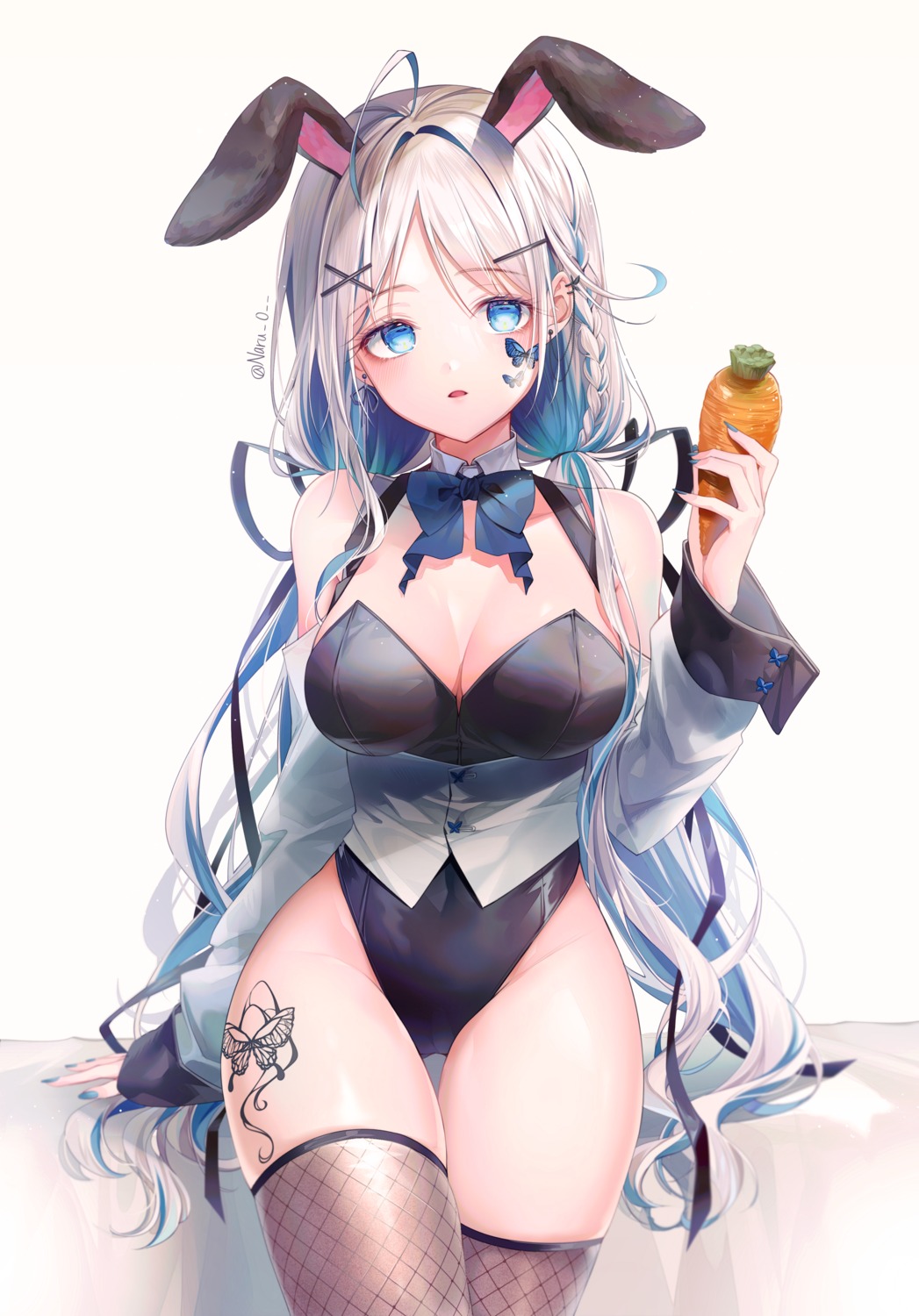 animal_ears bunny_ears bunny_girl cameltoe cleavage fishnets naru_0 no_bra tattoo thighhighs