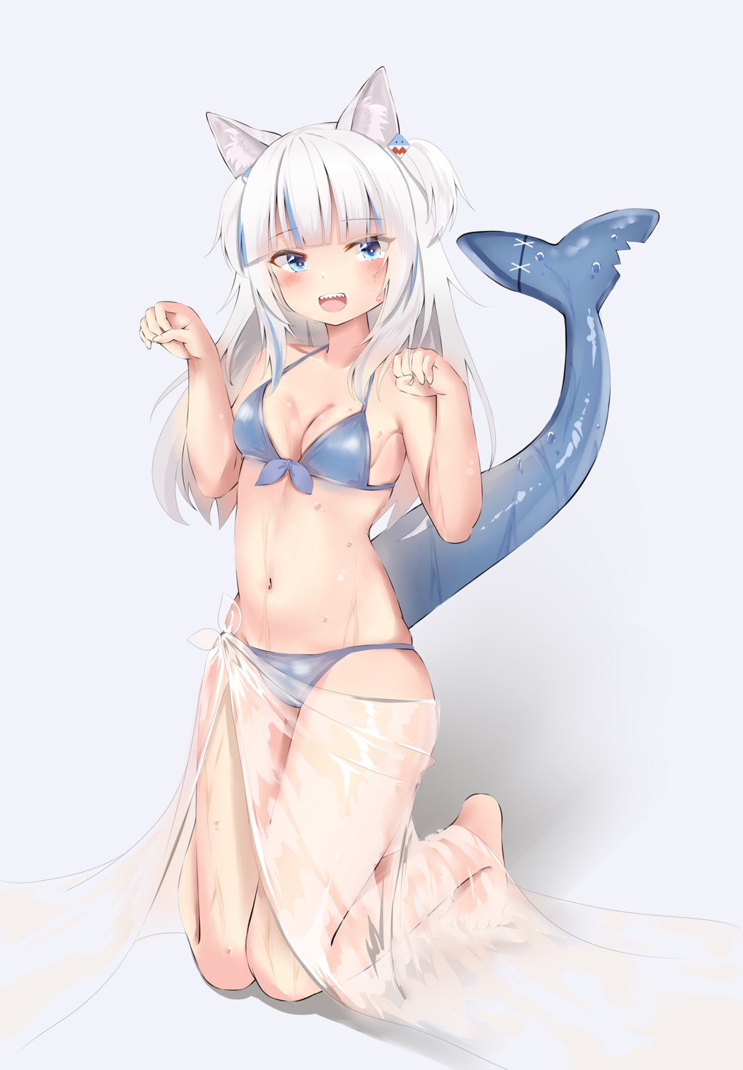 animal_ears bikini gawr_gura harada_haruki hololive hololive_english see_through swimsuits tail wet