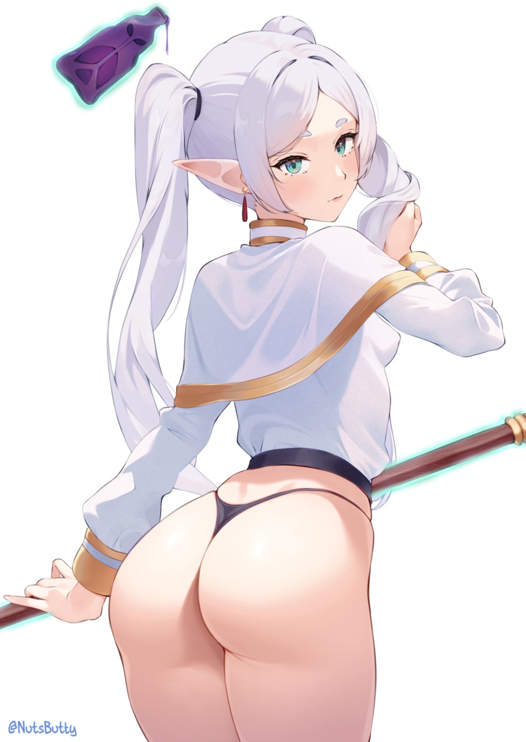 ass elf frieren nutsbutty pantsu pointy_ears sousou_no_frieren thong weapon