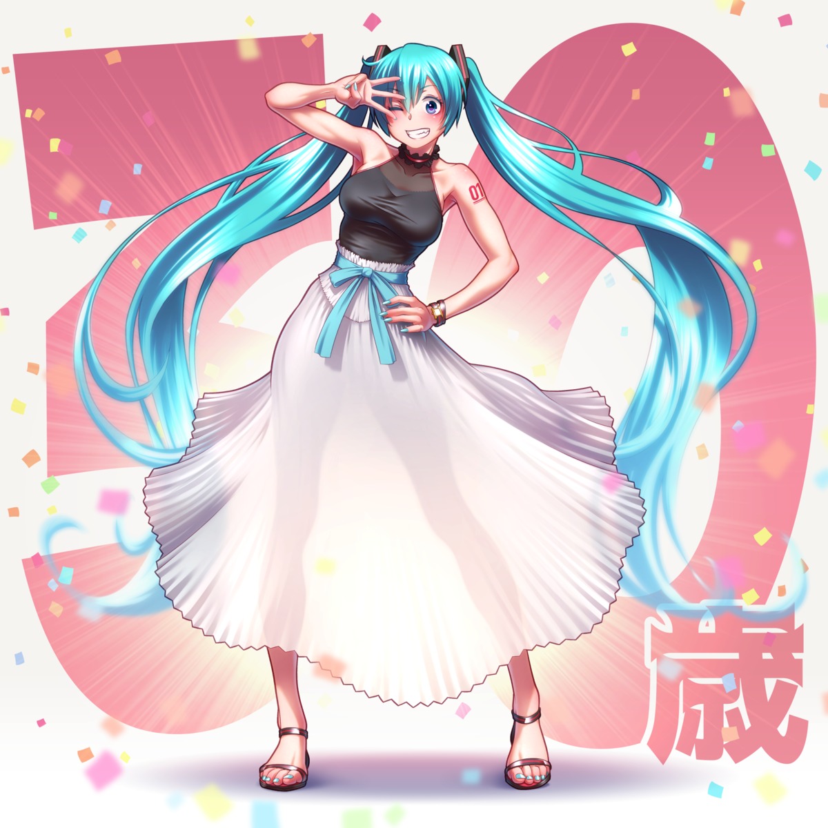 hatsune_miku see_through skirt_lift tattoo vocaloid wokada