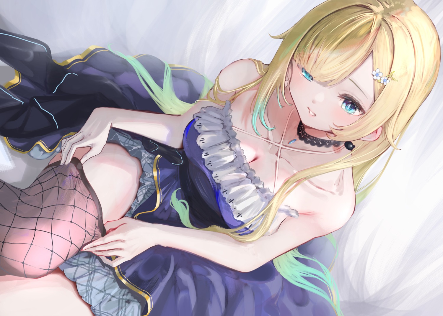 aizawa_ema dress fishnets kobakoba0_0 thighhighs undressing vspo!