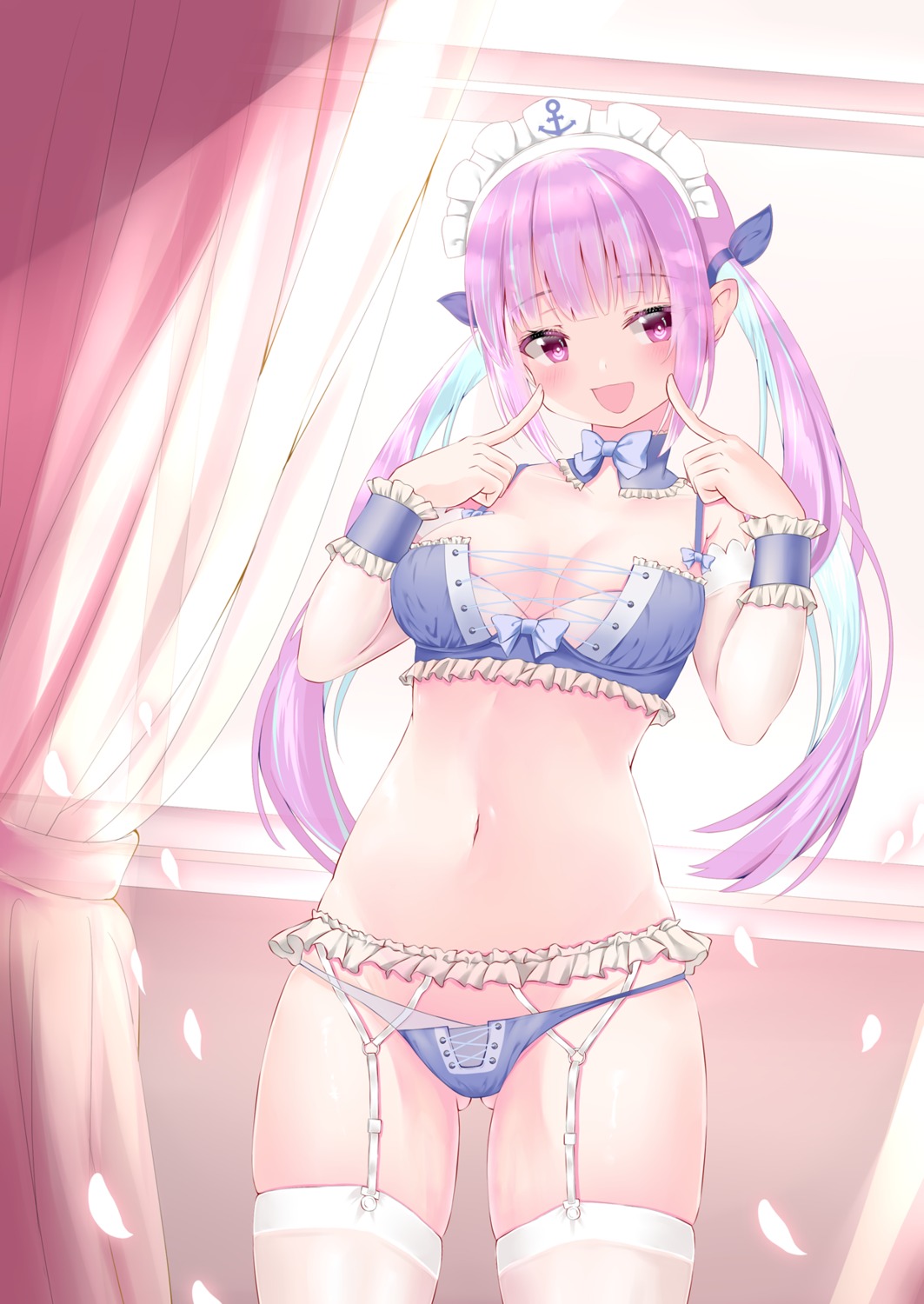 bra cleavage garter_belt haruki_3679 hololive minato_aqua pantsu stockings thighhighs