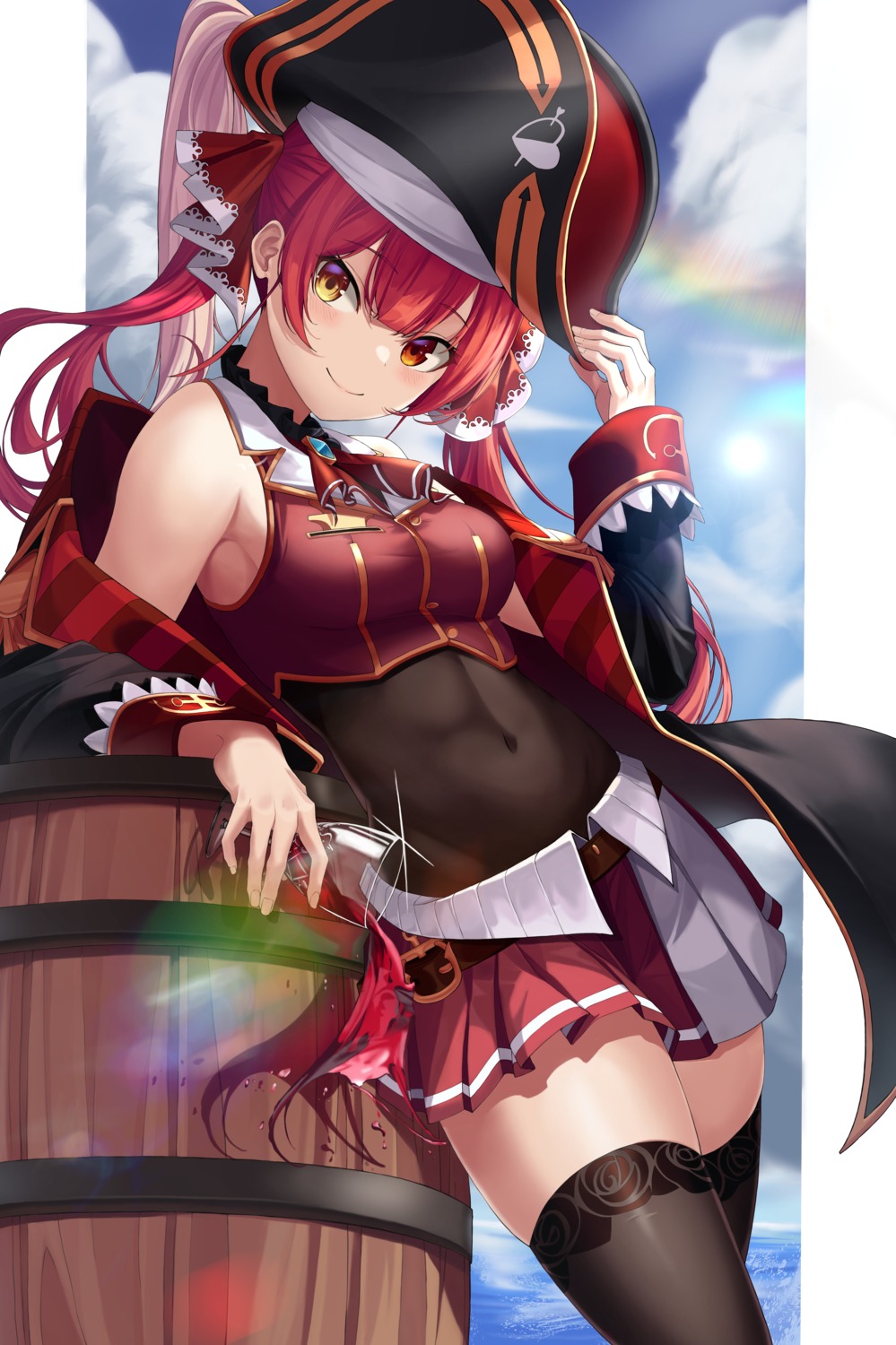 heterochromia hololive houshou_marine pirate rlawoals2588 thighhighs