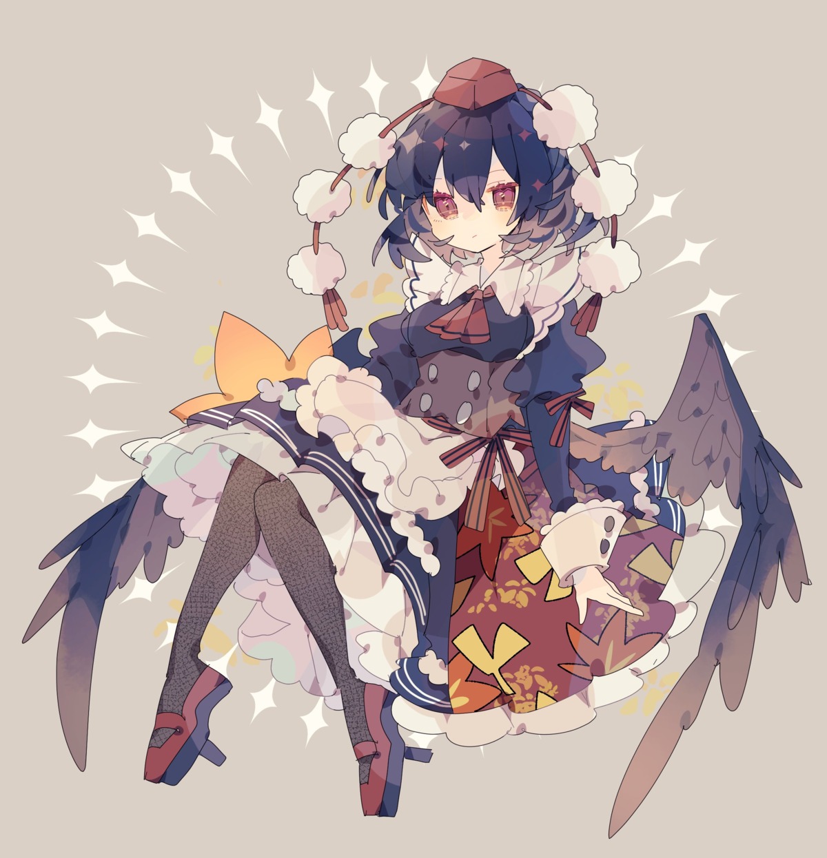 maid nikorashika shameimaru_aya skirt_lift touhou wings