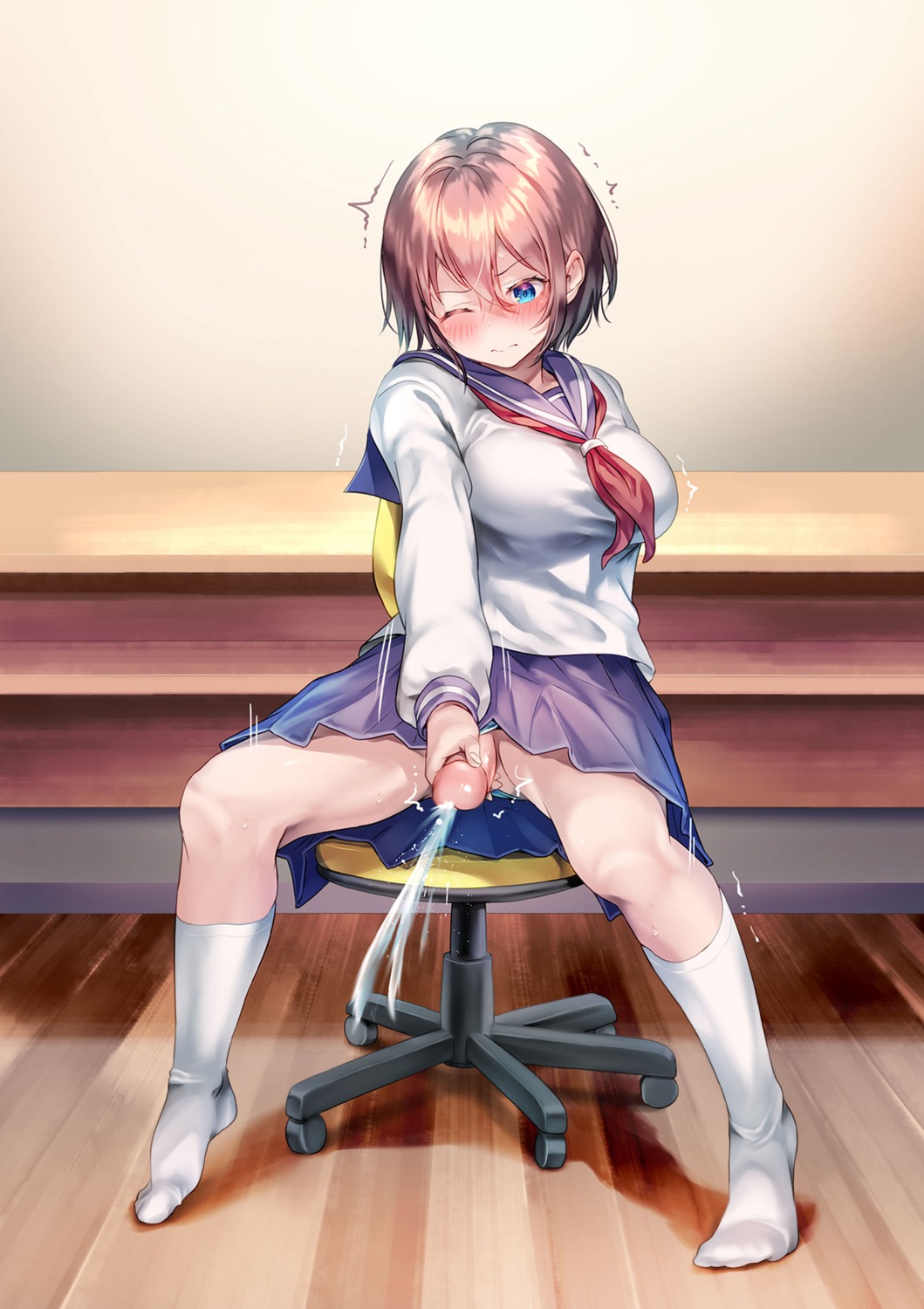 ayanakitori cum futanari masturbation pantsu panty_pull photoshop seifuku skirt_lift uncensored