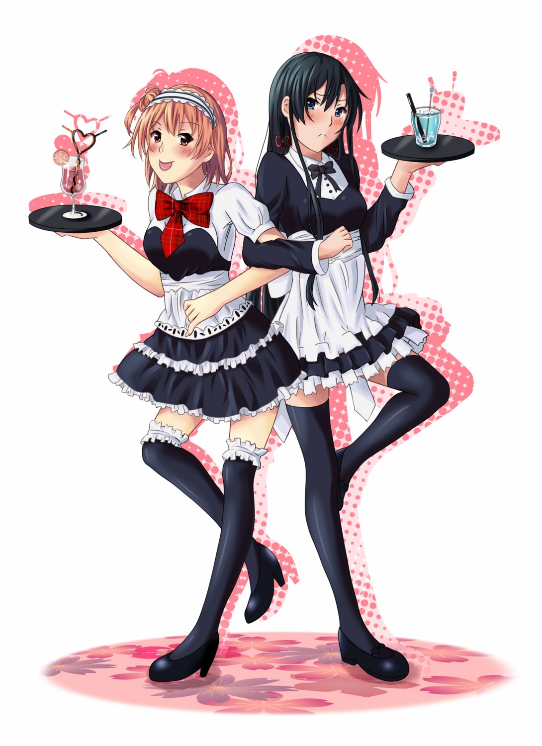 heels thighhighs waitress yahari_ore_no_seishun_lovecome_wa_machigatteiru. yuigahama_yui yukinoshita_yukino zaregotodukainodesi