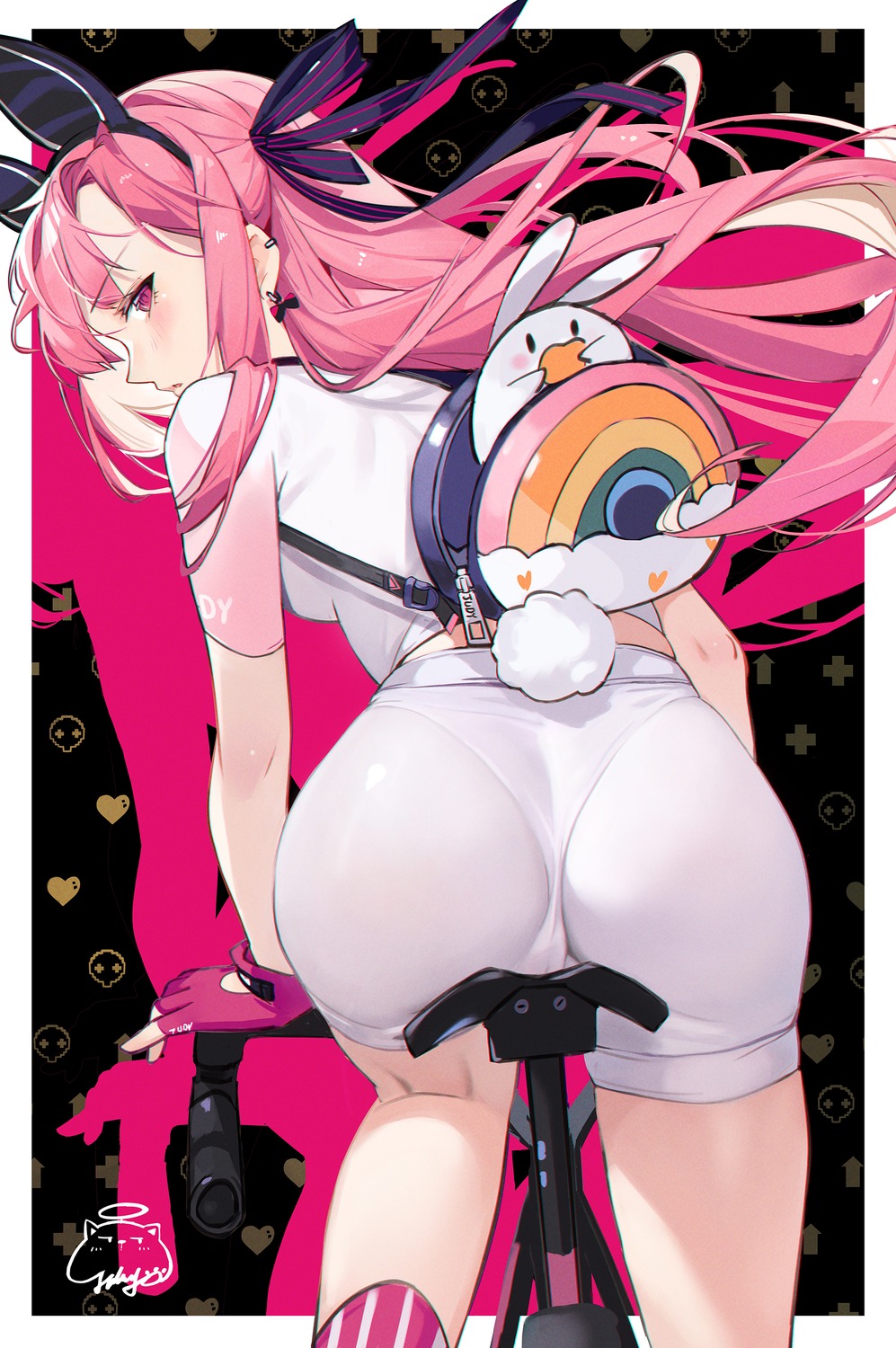 animal_ears ass bike_shorts bunny_ears cameltoe jiujiuyatou_(yayanzz) pantsu see_through tail thong