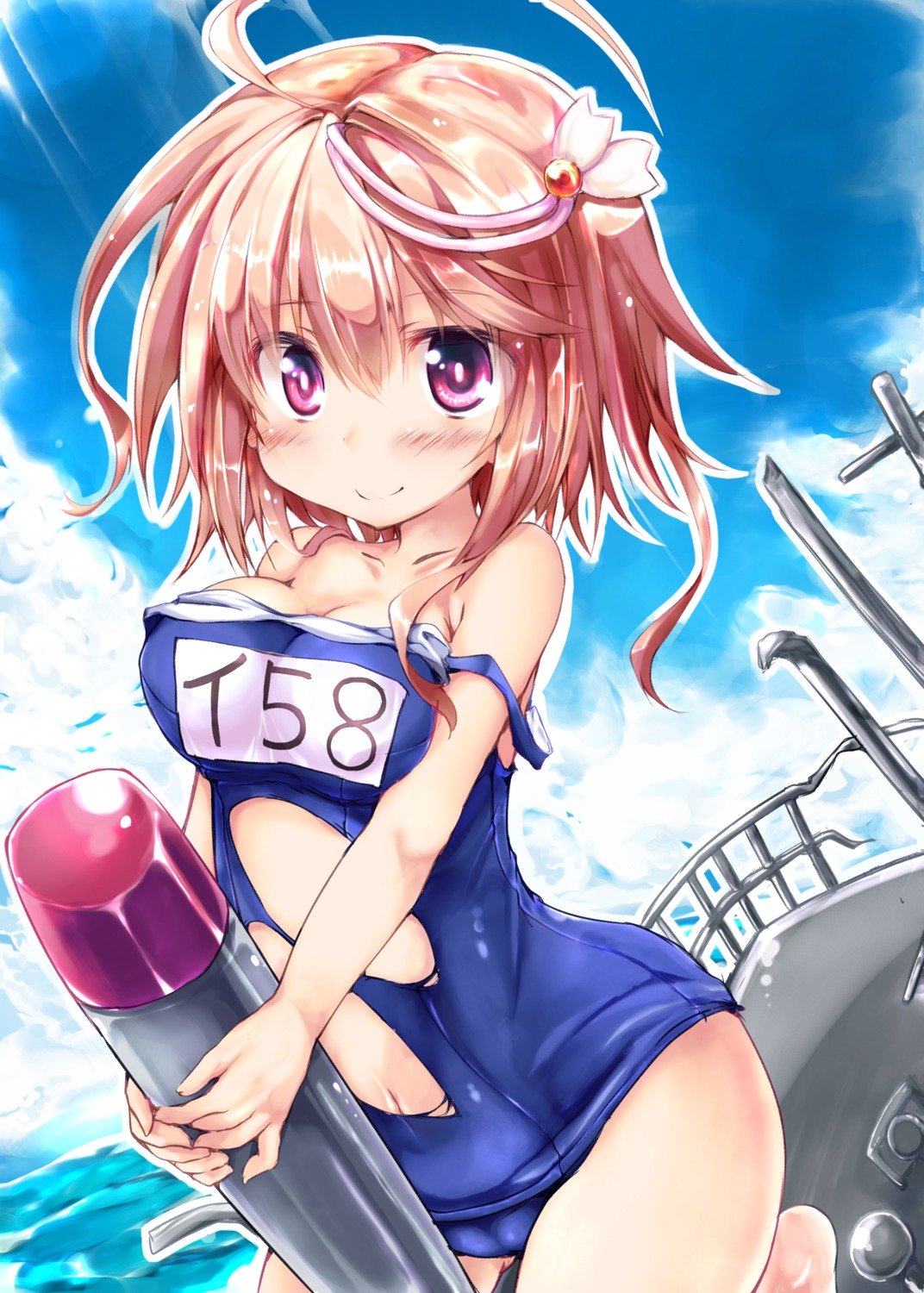 cameltoe cleavage i-58_(kancolle) kantai_collection nanpuu school_swimsuit swimsuits torn_clothes