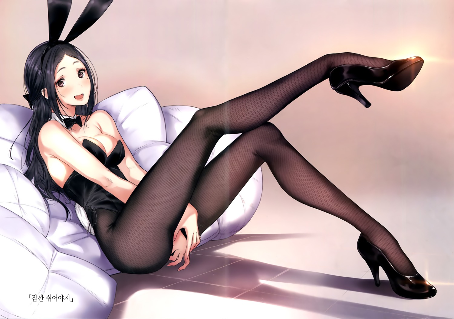 animal_ears bunny_ears bunny_girl cleavage crease fishnets fixme heels tail tsukino_wagamo