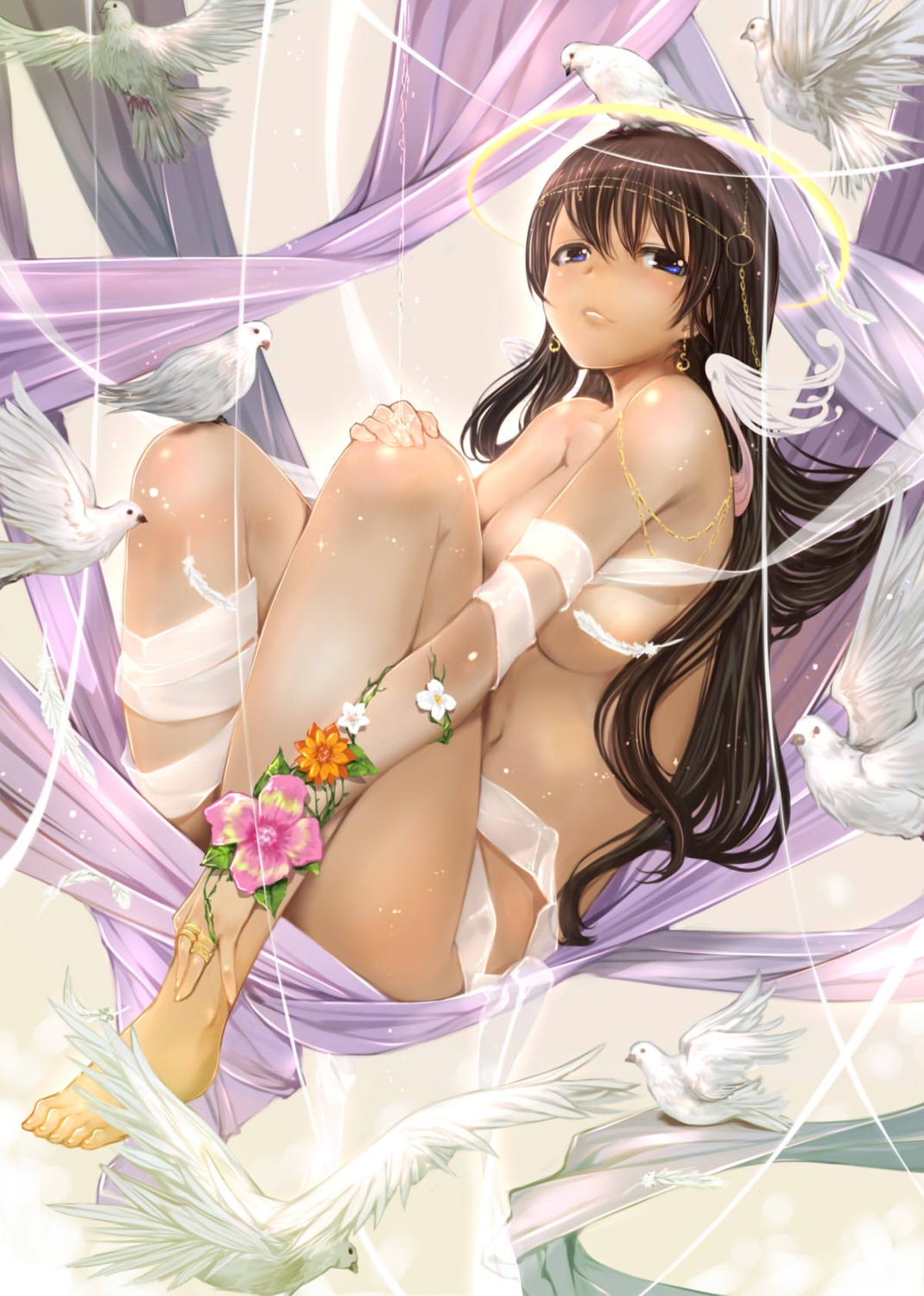 angel feet mikazuki_akira naked naked_ribbon wings